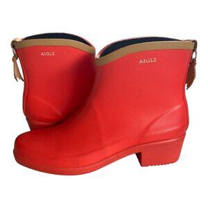 Aigle Miss Juliette Bottillon Red Rubber Rain Boots 10​​